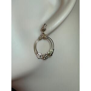 Vintage Black Hills 10k yellow gold rose gold leaf flower drop post earrings